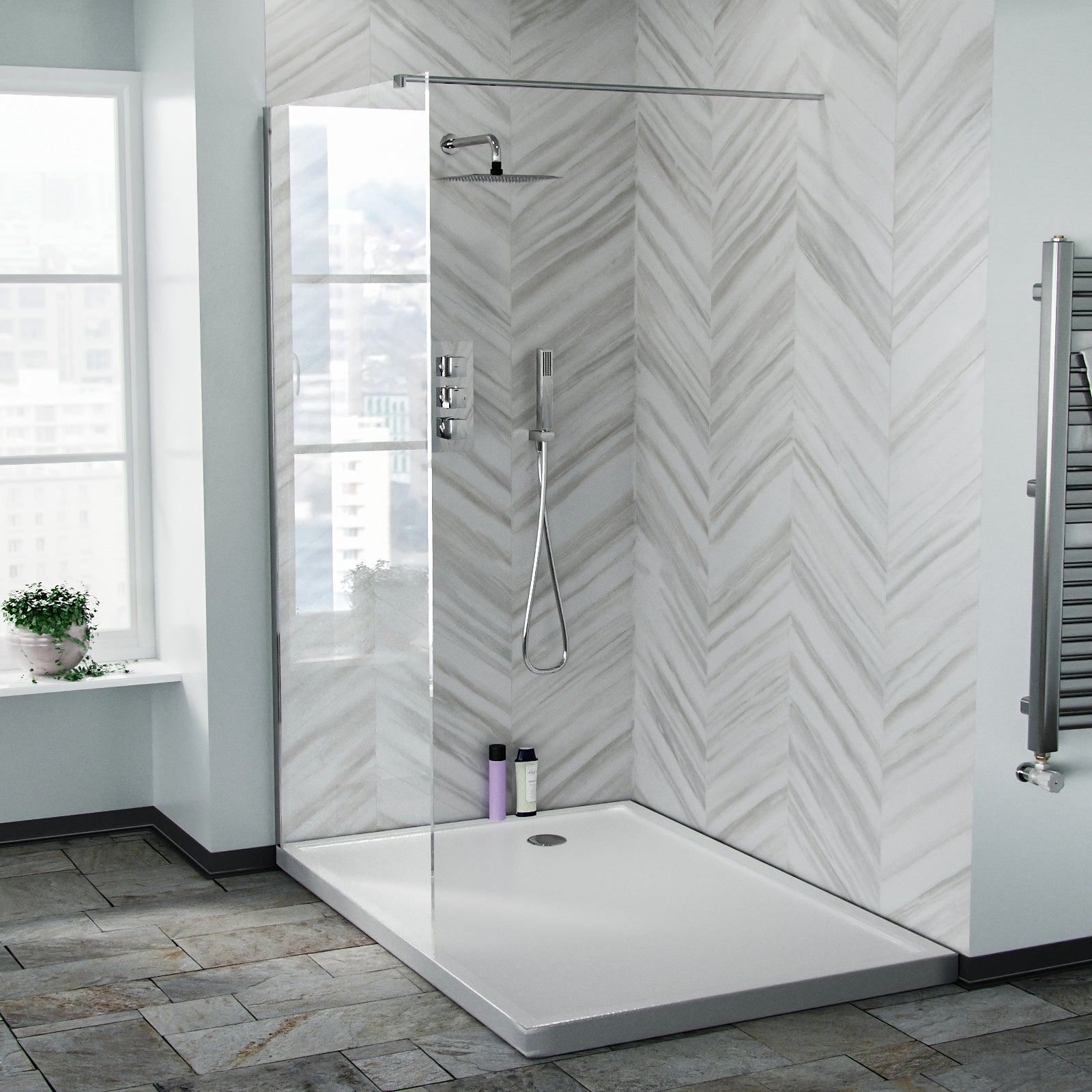 Chrome 1000 Wet Room Screen 8mm Tempered Glass with 300mm Return Panel