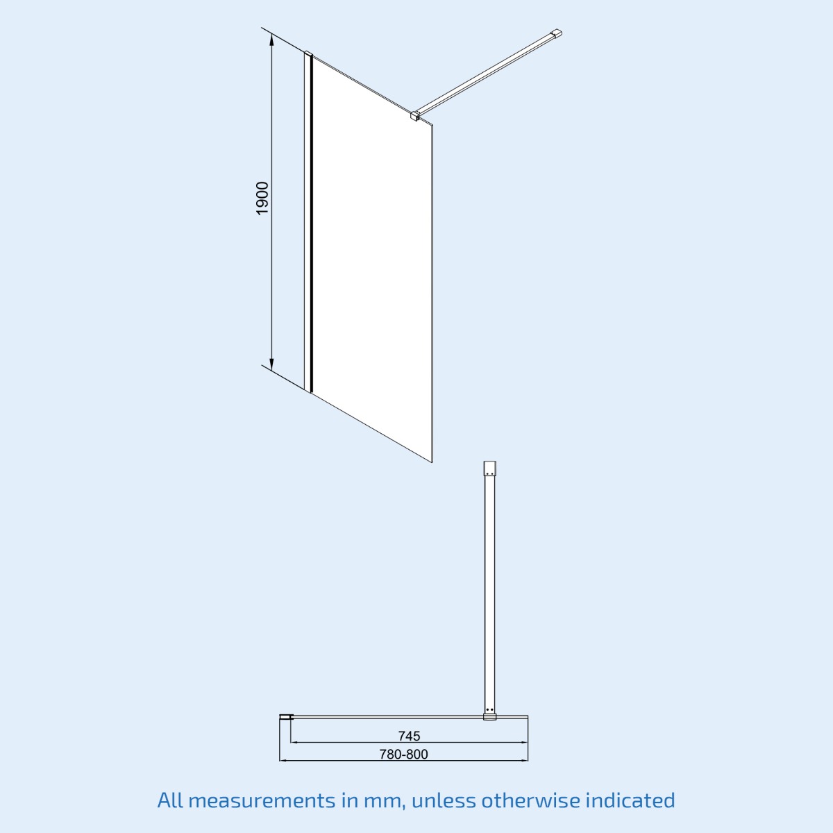 Magna Black 800mm Wet Room Shower 8mm Tempered Glass Screen With 300mm Flipper Panel