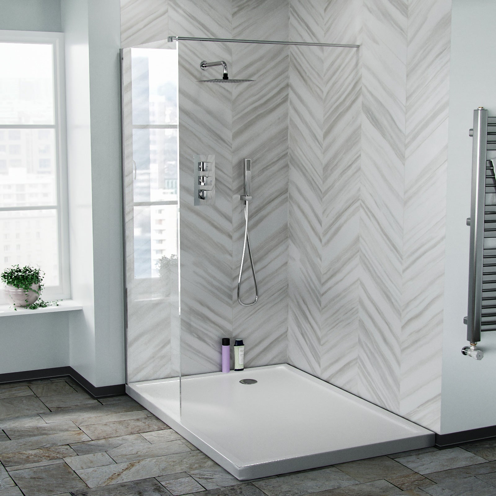 Chrome 800 Wet Room Screen 8mm Tempered Glass with 300mm Return Panel