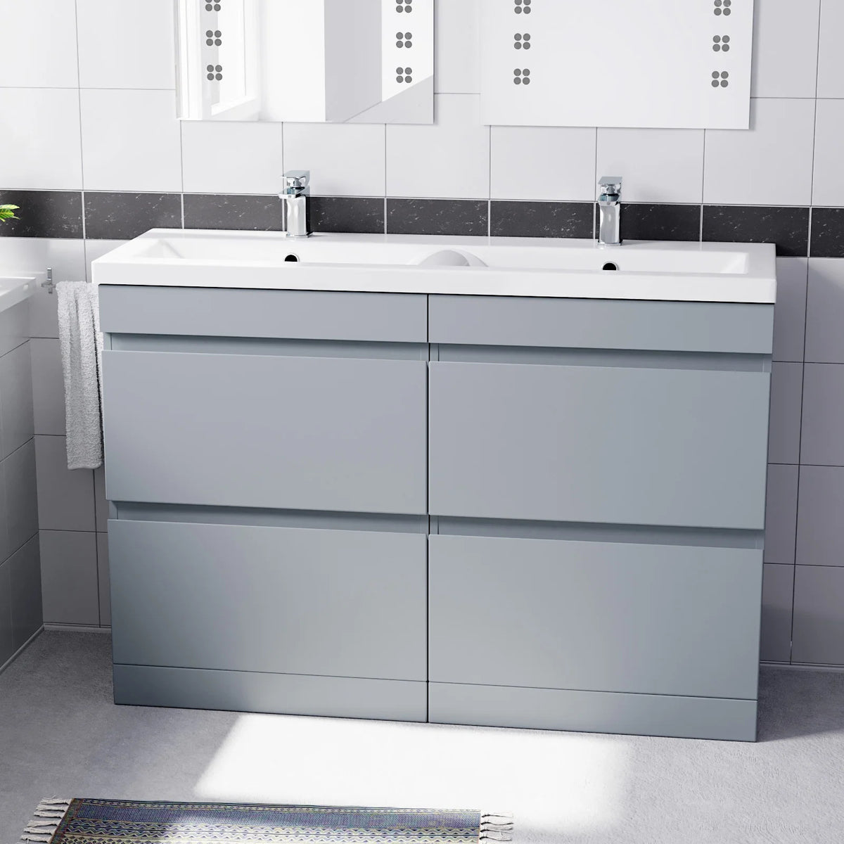 Set of 2 Freestanding 600mm Drawers Vanity with Mid Edge Twin Basin - Matte Grey
