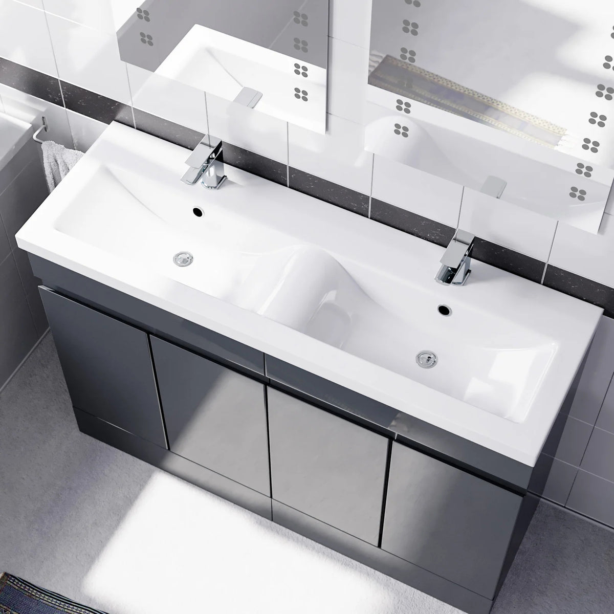 Set of 2 PVC Freestanding 600mm Cabinet & Ceramic Mid Edge Twin Basin - Anthracite