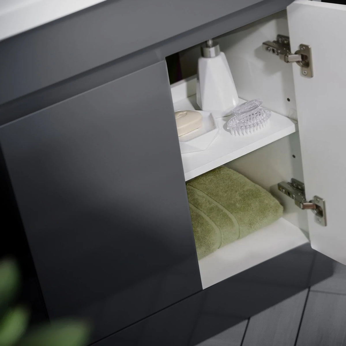 Set of 2 PVC Freestanding 600mm Cabinet & Ceramic Mid Edge Twin Basin - Anthracite