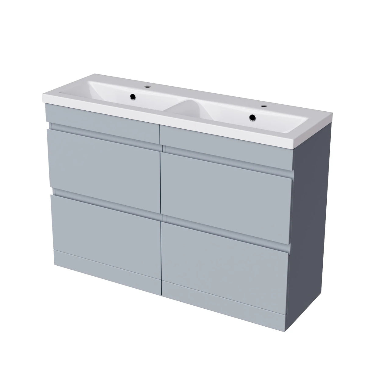 Set of 2 PVC Freestanding 600mm Vanity With Ceramic Mid Edge Twin Basin - Matte Grey
