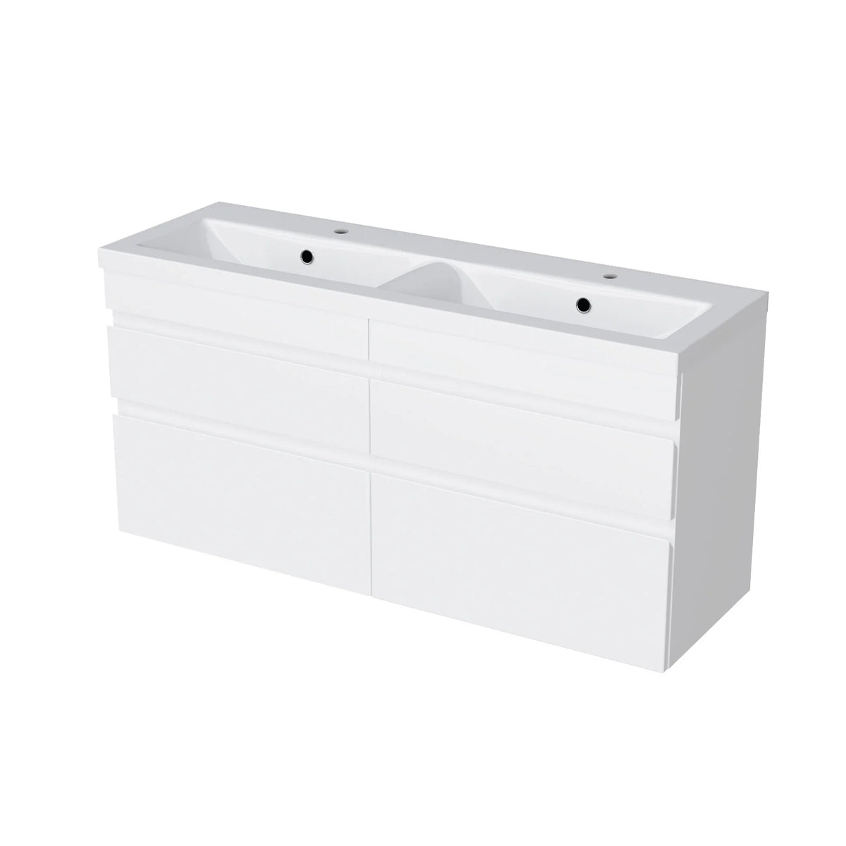 Set of 2 PVC Wall Hung 600mm Drawers Vanity With Mid Edge Twin Basin - White