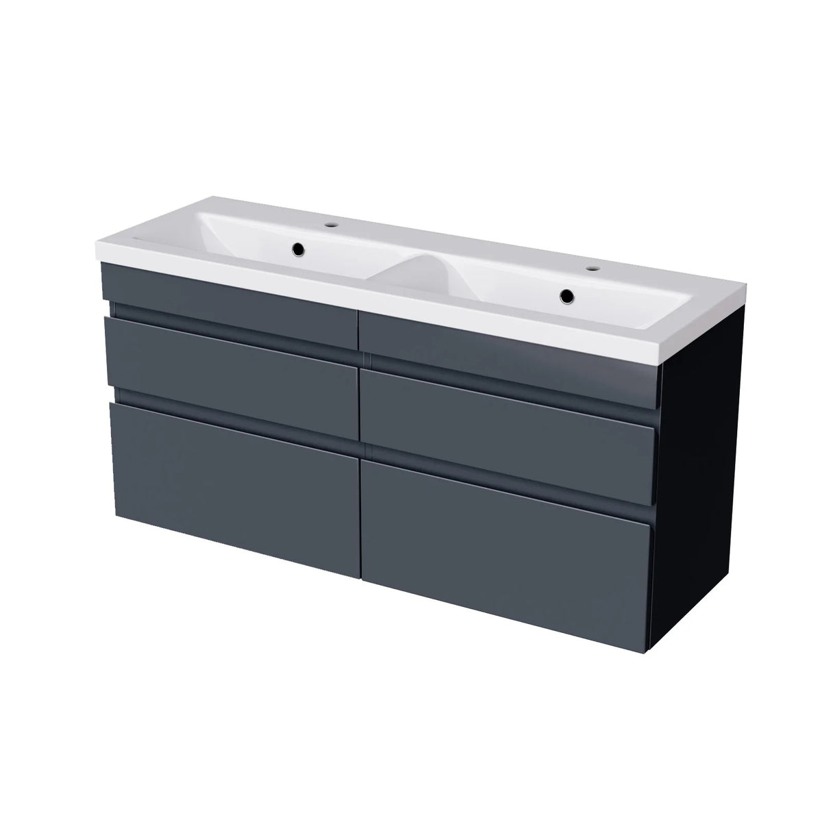 Set of 2 PVC Wall Hung 600mm Vanity & Ceramic Mid Edge Twin Basin - Anthracite