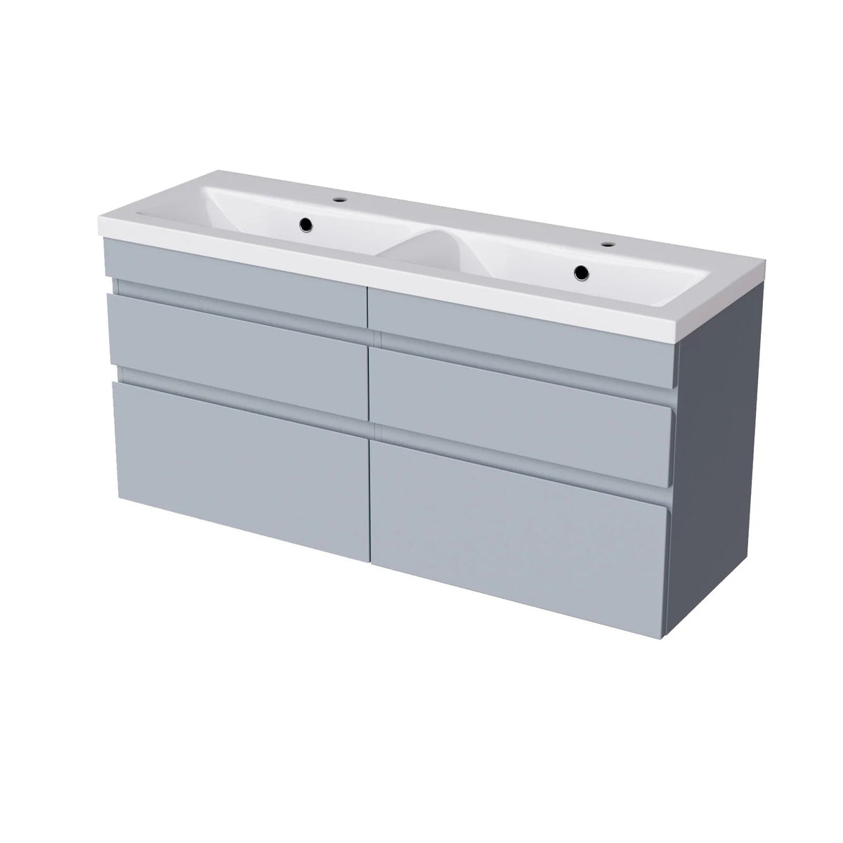 Set of 2 PVC Wall Hung 600mm Vanity & Ceramic Mid Edge Twin Basin - Matte Grey