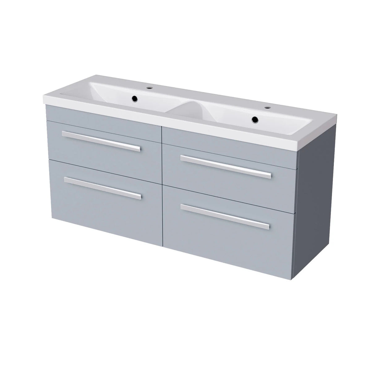 Set of 2 Wall Hung 600mm Drawers Cabinet with Mid Edge Twin Basin - Matte Grey