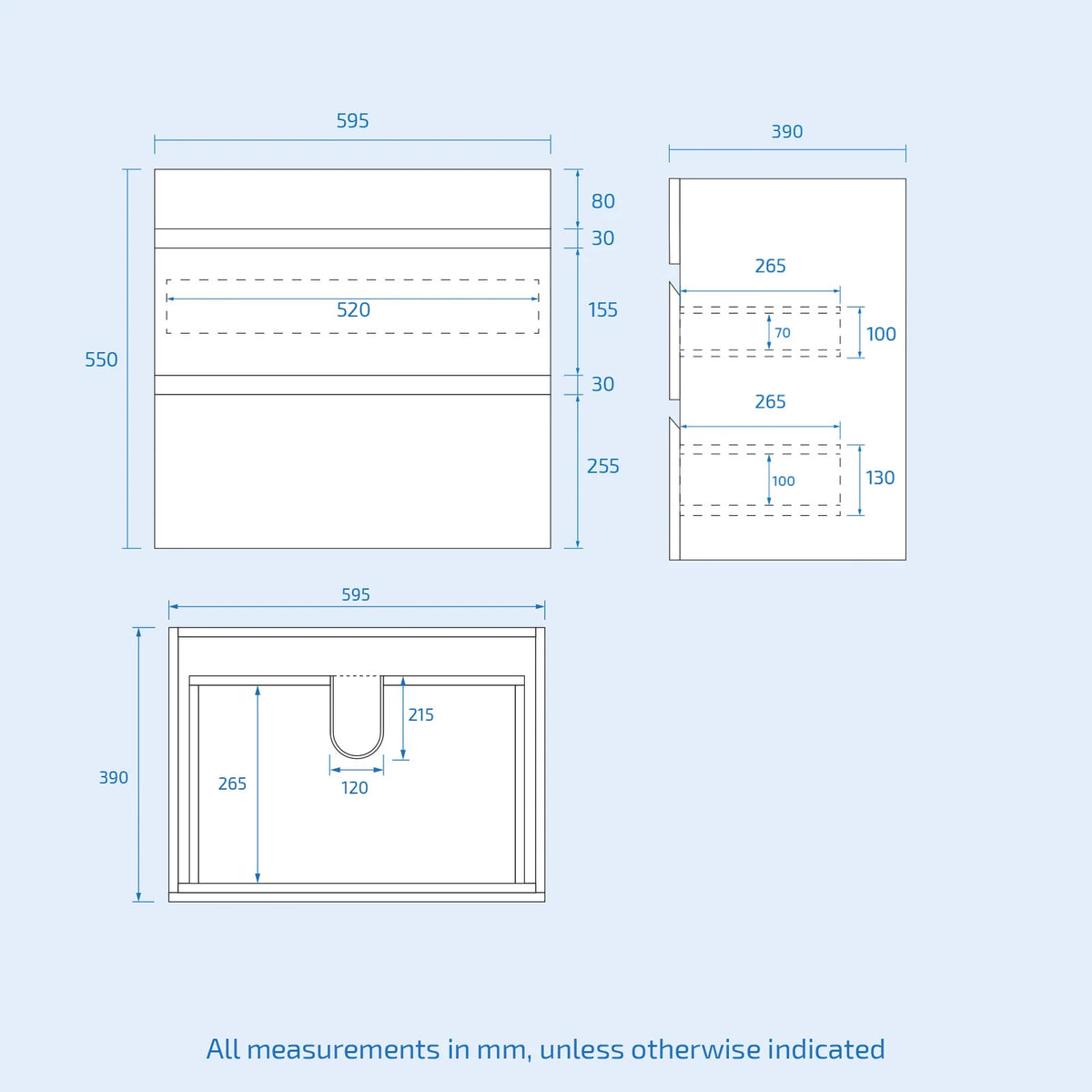 Set of 2 Wall Hung 600mm Handless Cabinet with Mid-Edge Twin Basin - Matte Grey