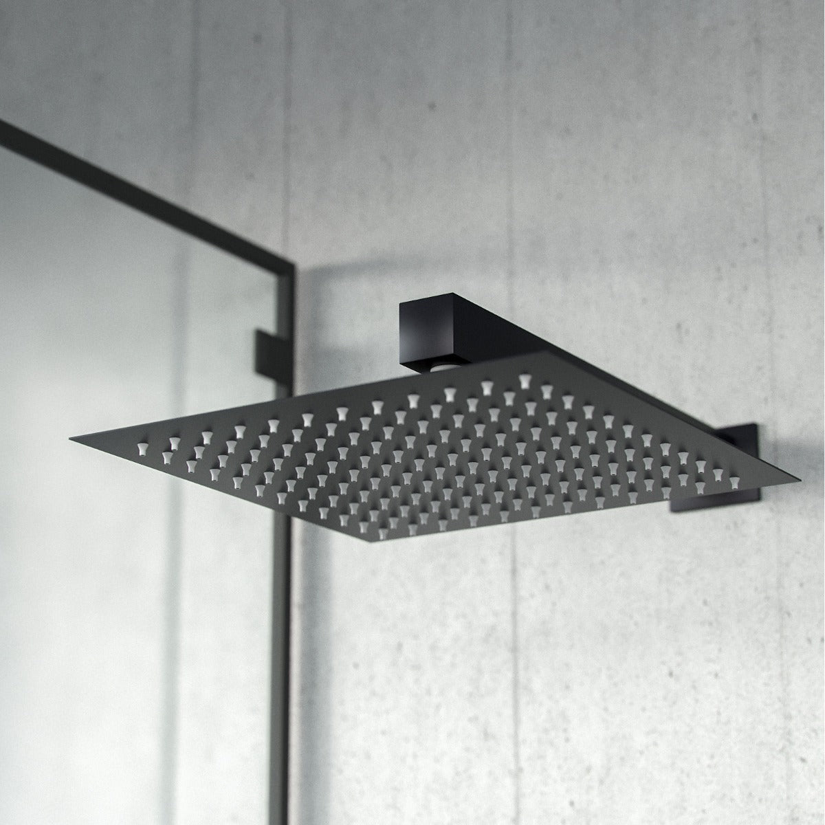 Temel Matte Black Square Shower Head Concealed Thermostatic Mixer Valve+ Handset & Shower Head