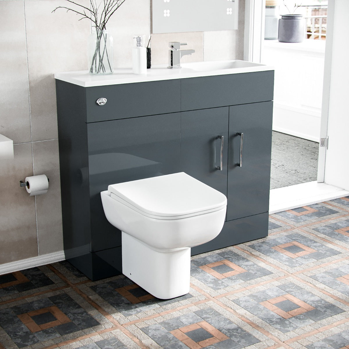 James 1000mm Grey Slimline Floorstanding Vanity Basin and Debra Rimless BTW Combo Unit