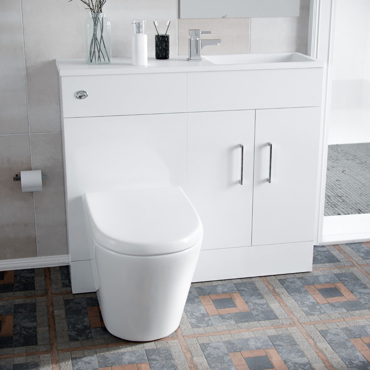 James 1000mm Vanity Basin Unit & Ellis Back To Wall Toilet White