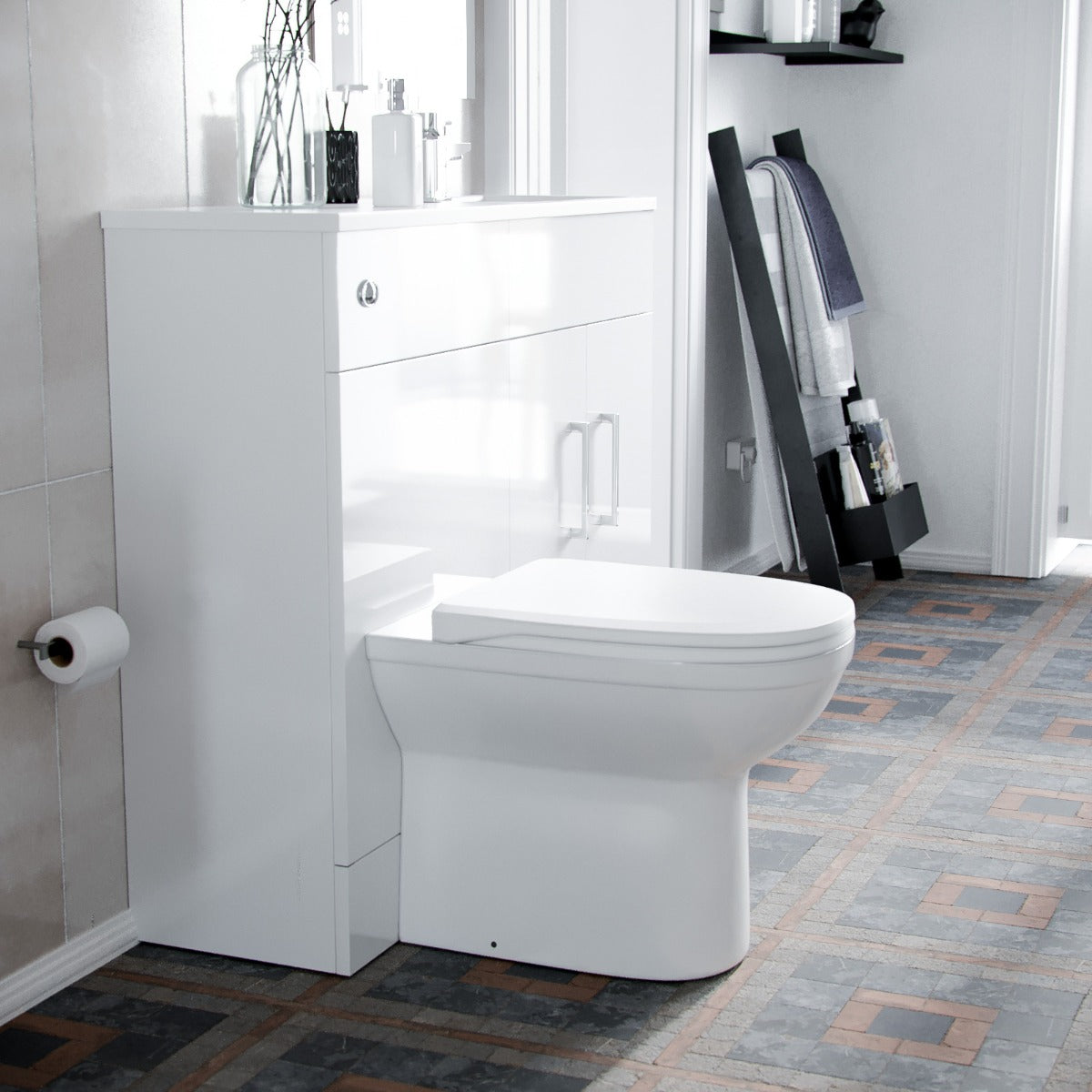 James 1000mm Slimline Floorstanding Vanity Basin and Welbourne White Back To Wall Modern Toilet White
