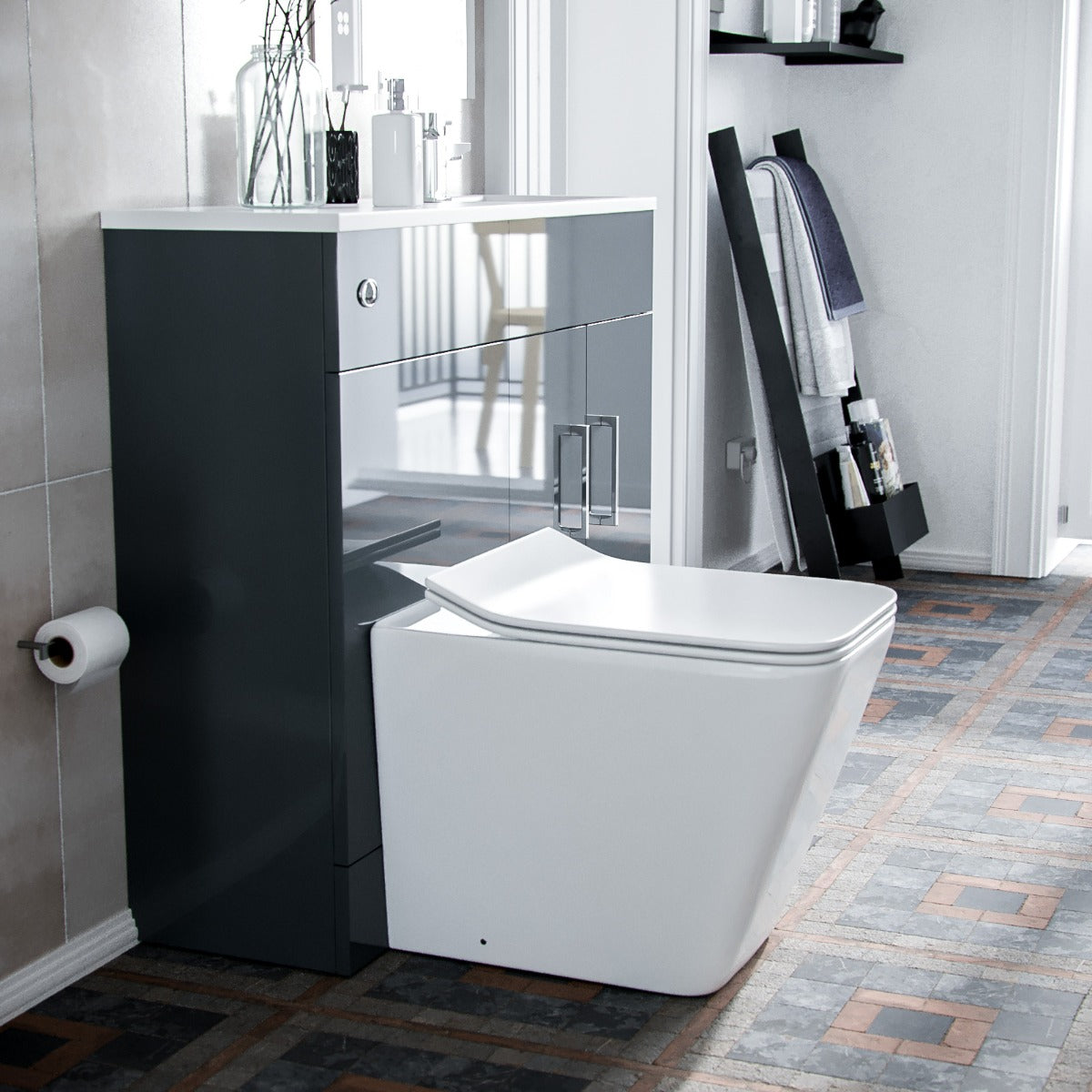 James 1000mm Slimline Floorstanding Vanity Basin and Elora Square Back to Wall Rimless Toilet Dark Grey