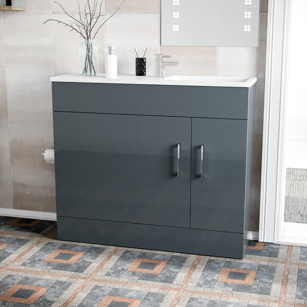 James 1000mm Slimline Vanity, Basin And WC Unit Grey