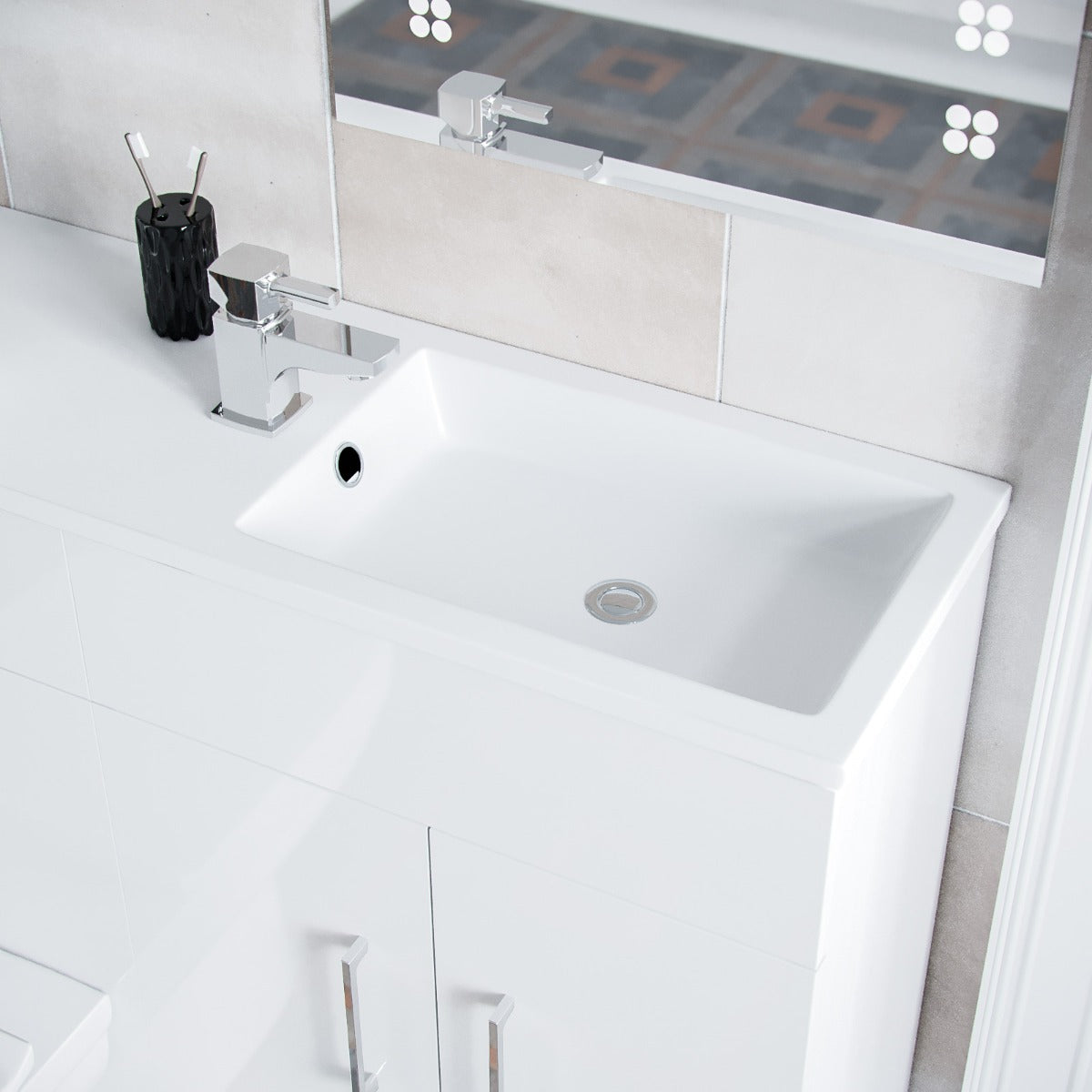 James 1000mm Slimline Floorstanding Vanity Basin and Elora Square Back to Wall Rimless Toilet White