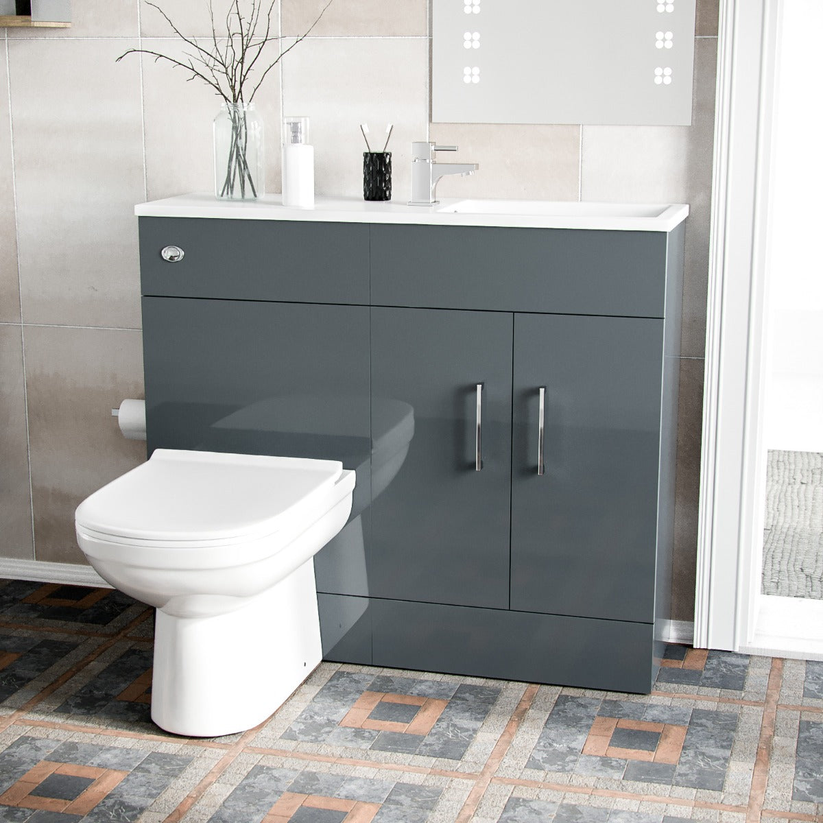 James 1000mm Slimline Floorstanding Vanity Basin and Eslo BTW Combo Unit Grey