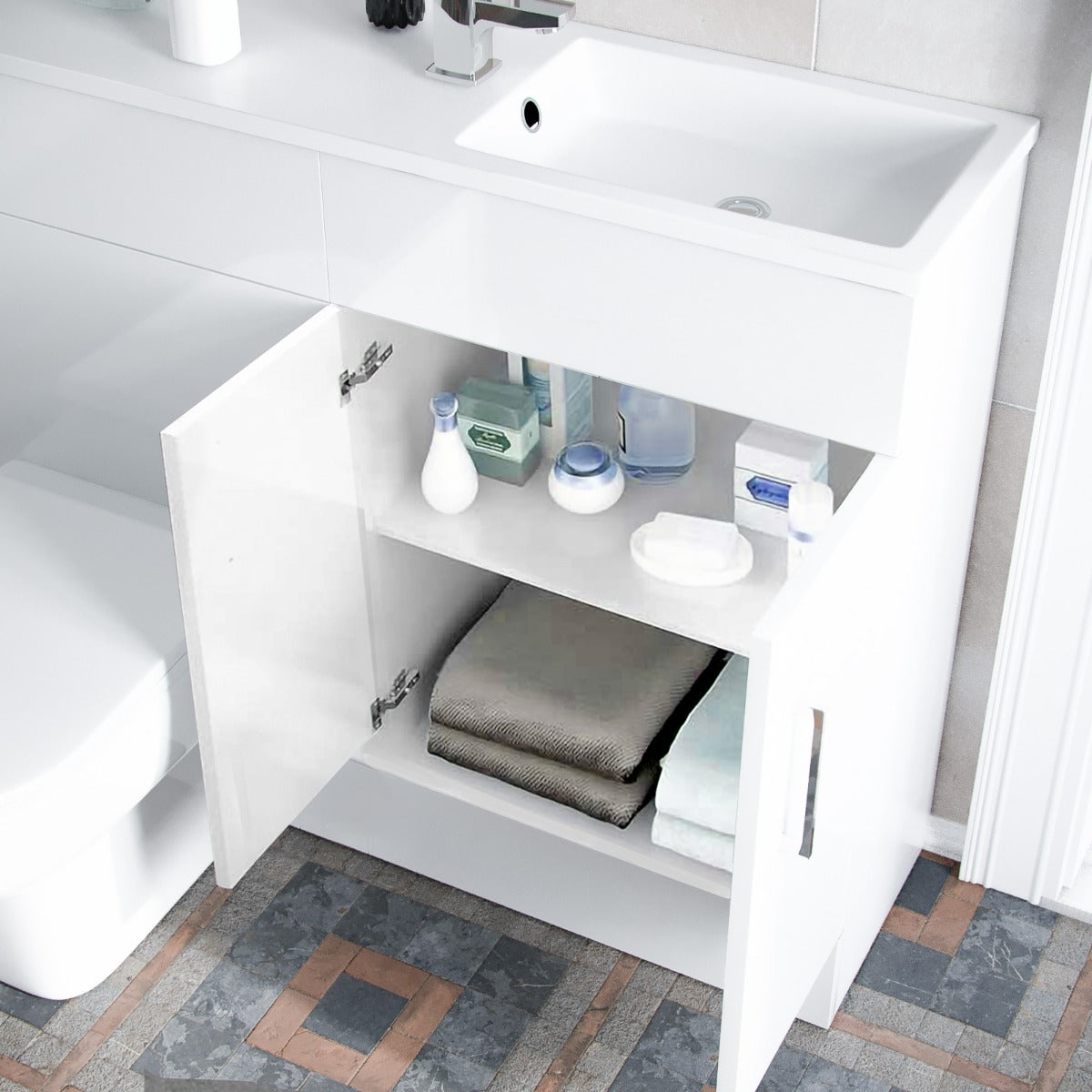 James 1000mm Slimline Floorstanding Vanity Basin and Elora Square Back to Wall Rimless Toilet White