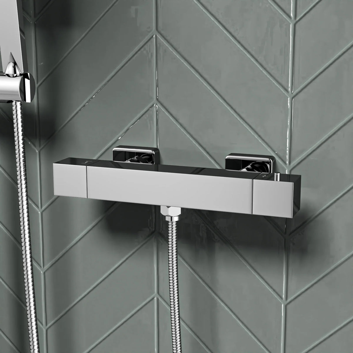 Square Exposed Shower Kit With Handset & Thermostatic Bar Valve - Chrome
