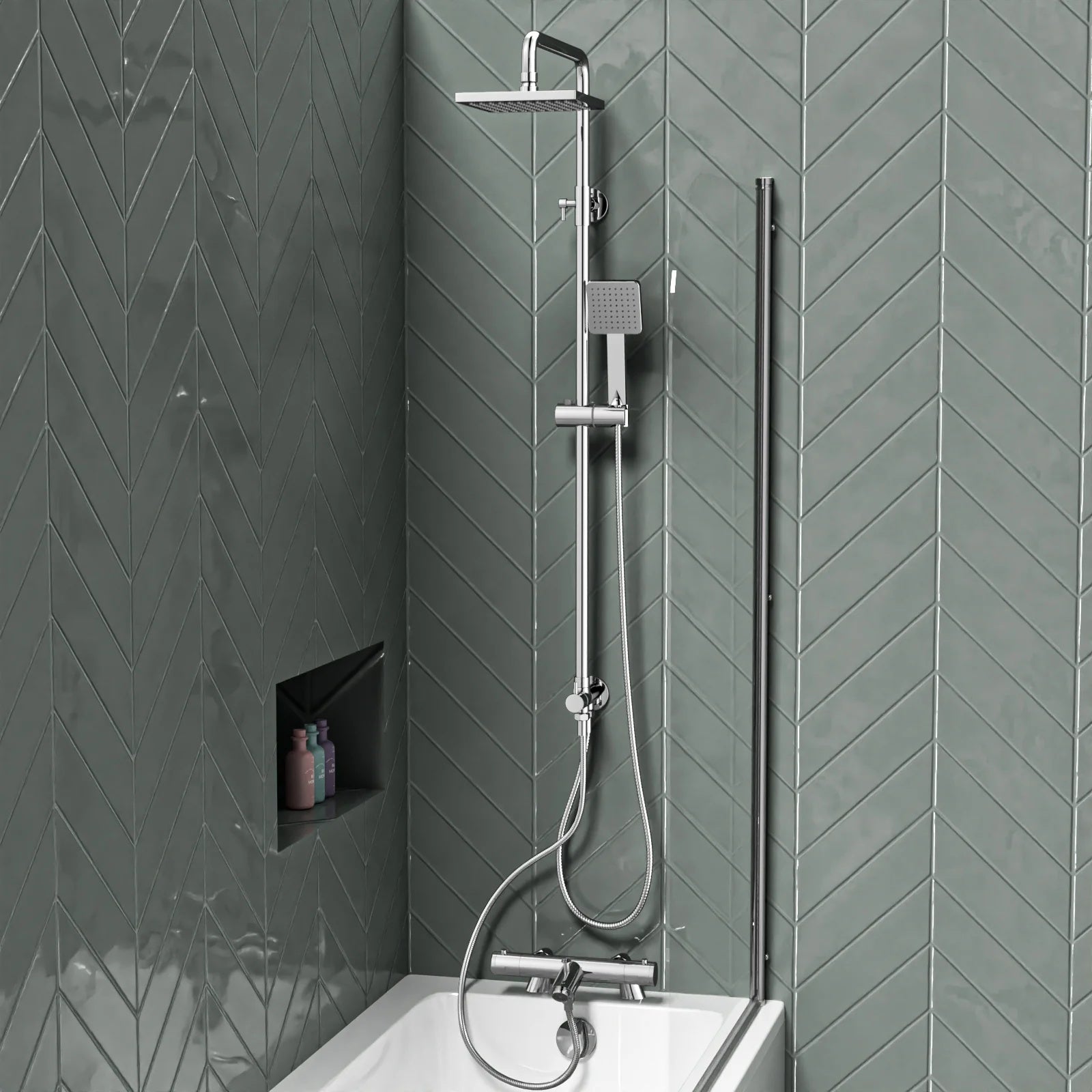 Square Exposed Shower Set, Single Mode Handset & Bath Filler - Chrome
