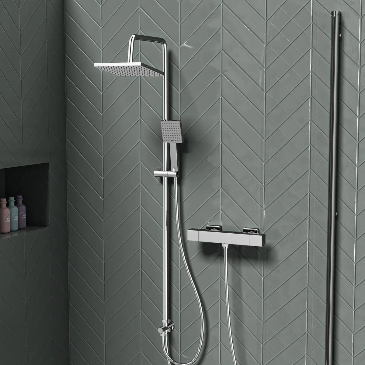 Square Overhead & Hand Shower Thermostatic Valve Single Outlet - Chrome