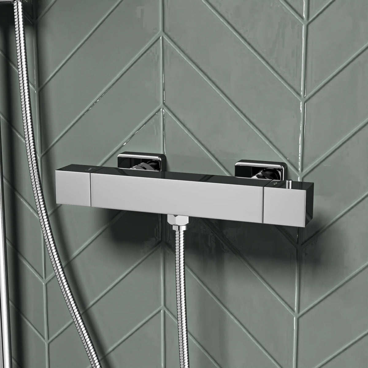 Square Overhead & Hand Shower Thermostatic Valve Single Outlet - Chrome
