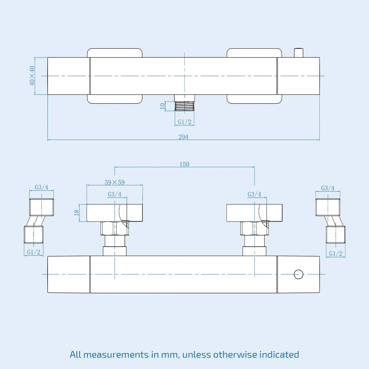 Square Overhead & Hand Shower Thermostatic Valve Single Outlet - Chrome
