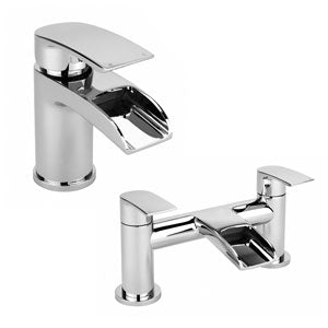 Lucy Contemporary Waterfall Design Chrome Basin Mixer Tap & Bath Filler Tap
