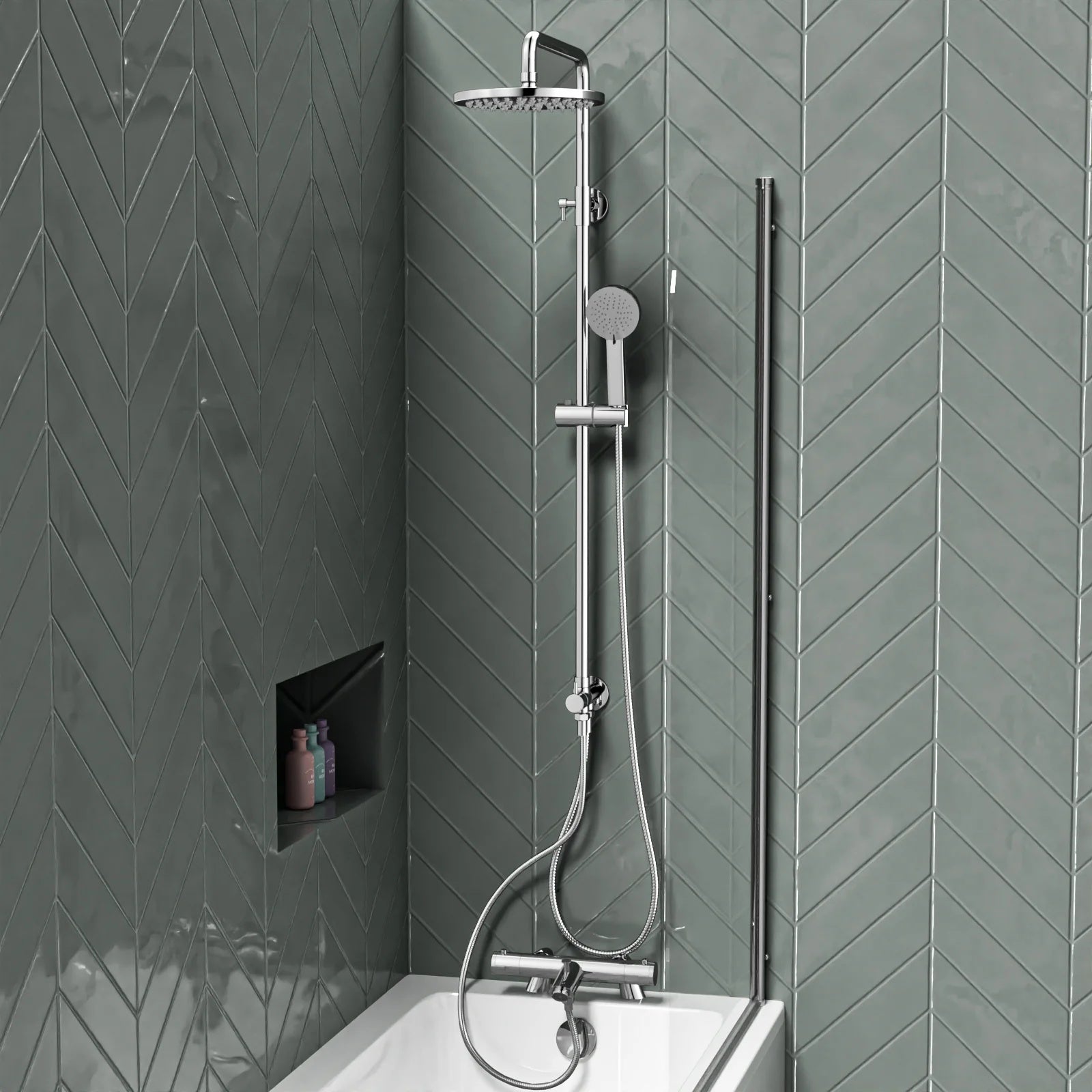 Exposed Shower Set 3 Mode Handset & Thermostatic Bath Filler - Chrome
