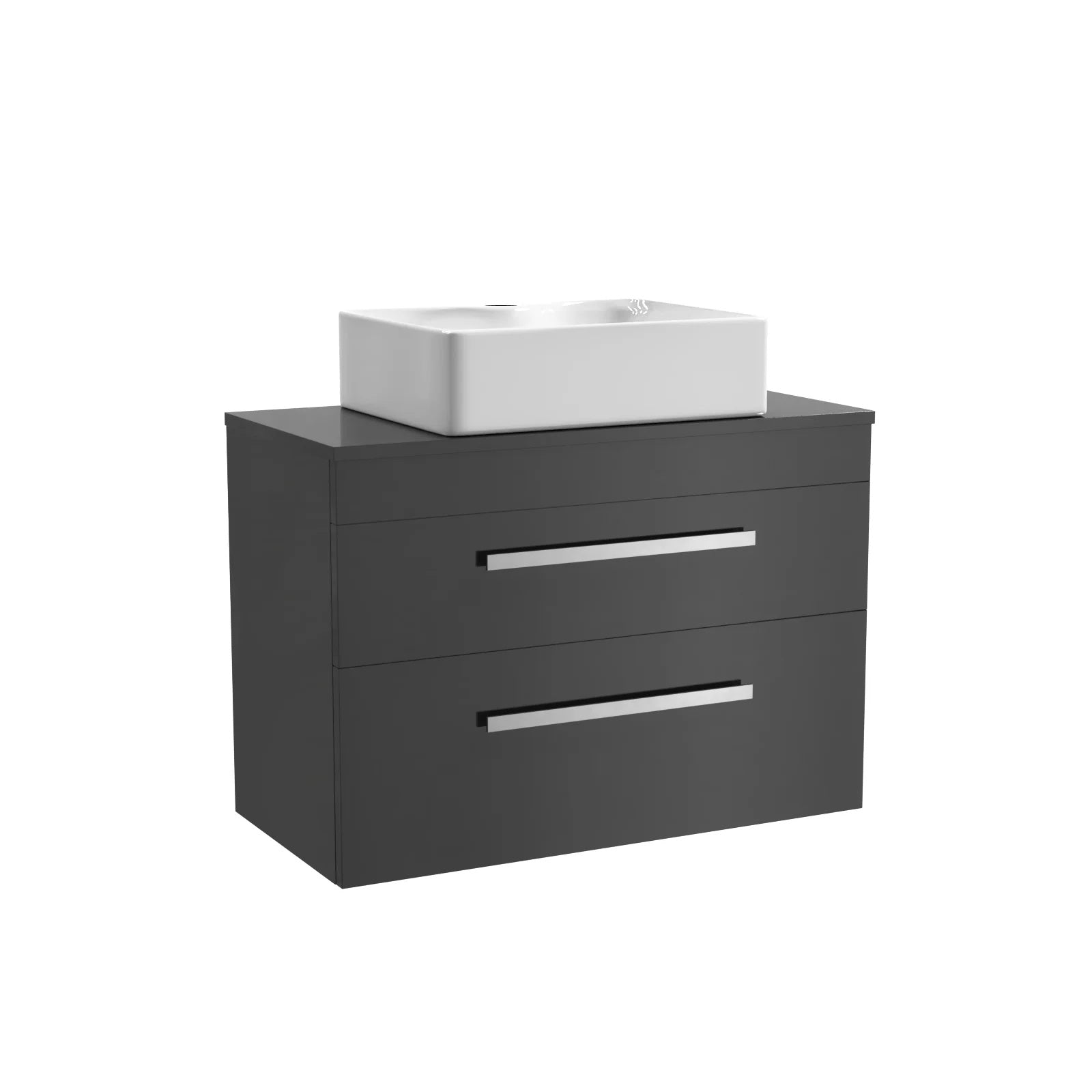 Nanuya 800mm Anthracite Wall Hung Cabinet 2 Drawer With Rectangle Basin and Worktop Set