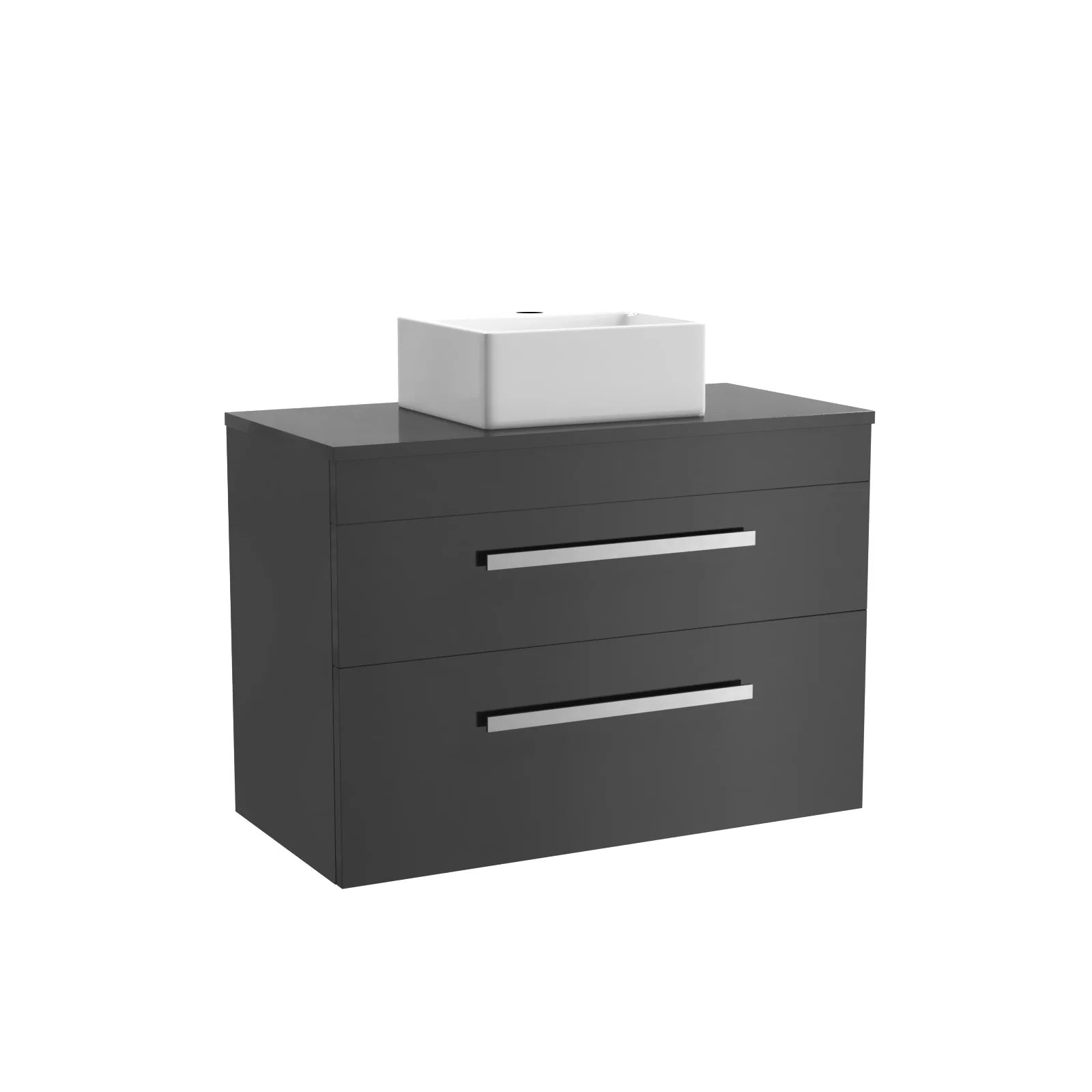 Nanuya 800mm Anthracite Wall Hung Cabinet 2 Drawer With Square Basin and Worktop Set