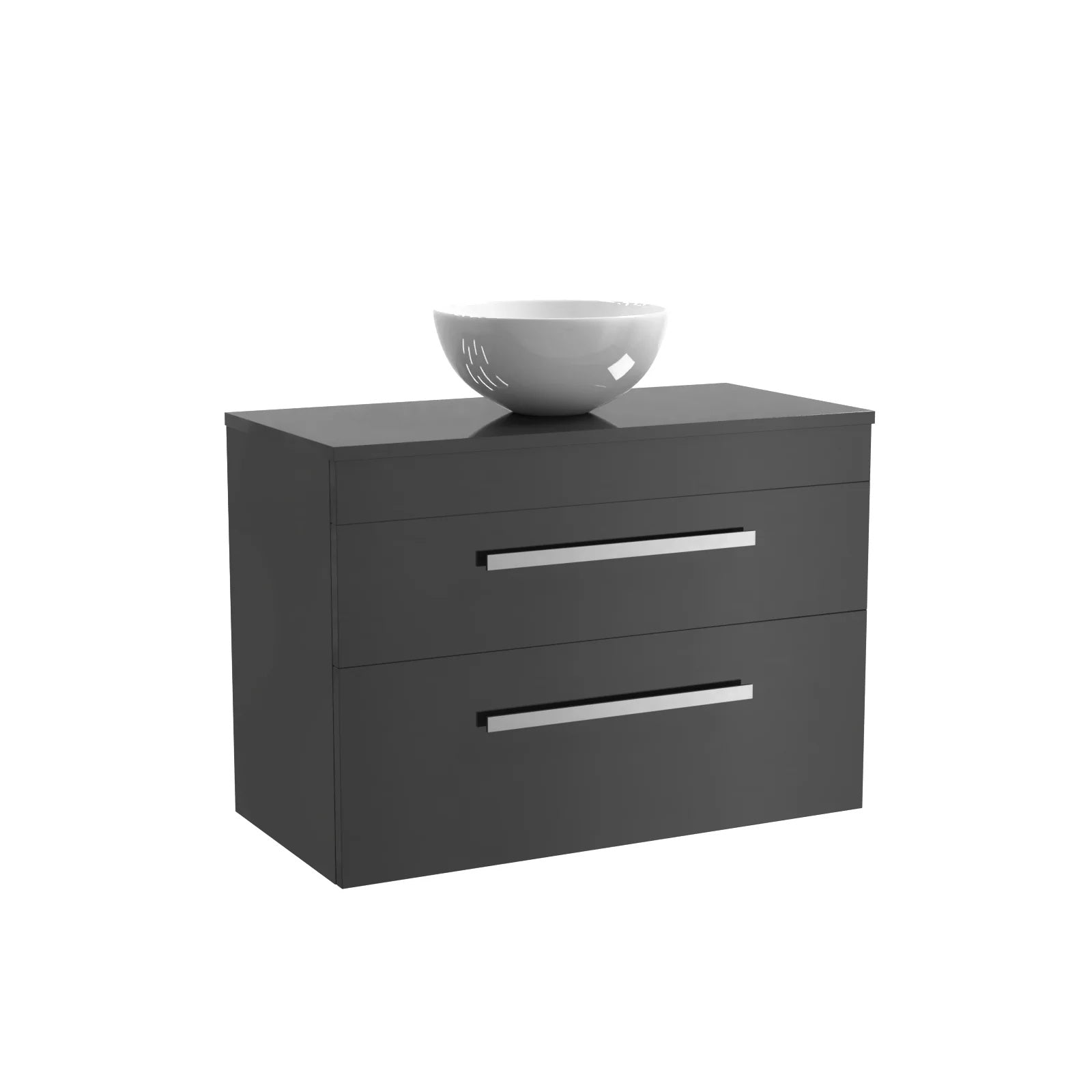 Nanuya 800mm Anthracite Wall Hung Cabinet 2 Drawer With Round Basin and Worktop Set