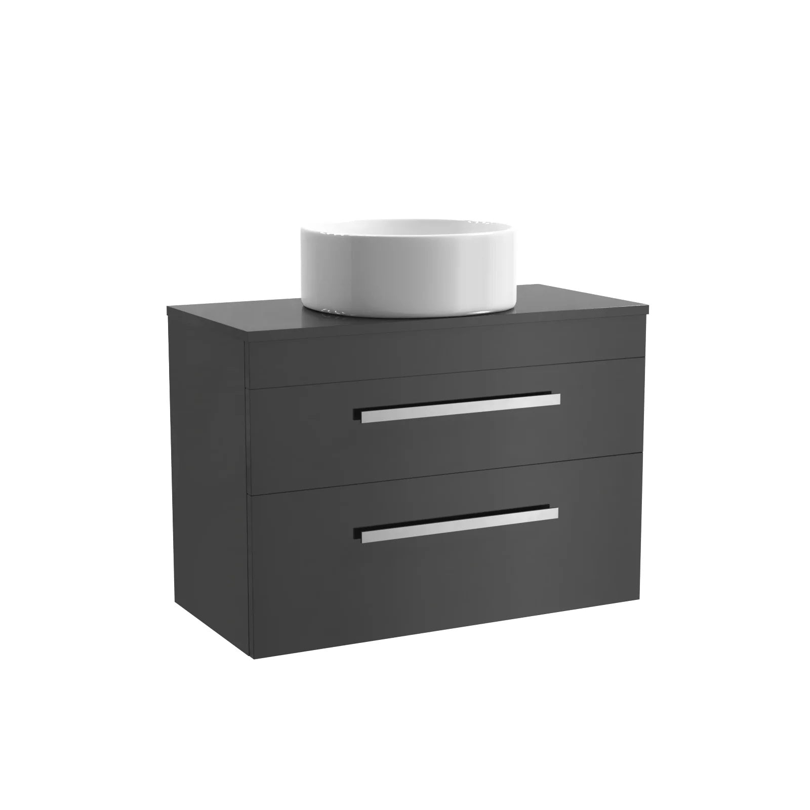 Nanuya 800mm Anthracite Wall Hung Cabinet 2 Drawer With Round Basin and Worktop Set