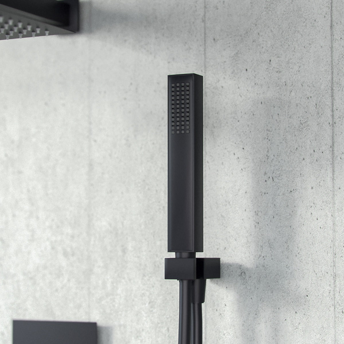 Temel Matte Black Square Shower Head Concealed Thermostatic Mixer Valve+ Handset & Shower Head