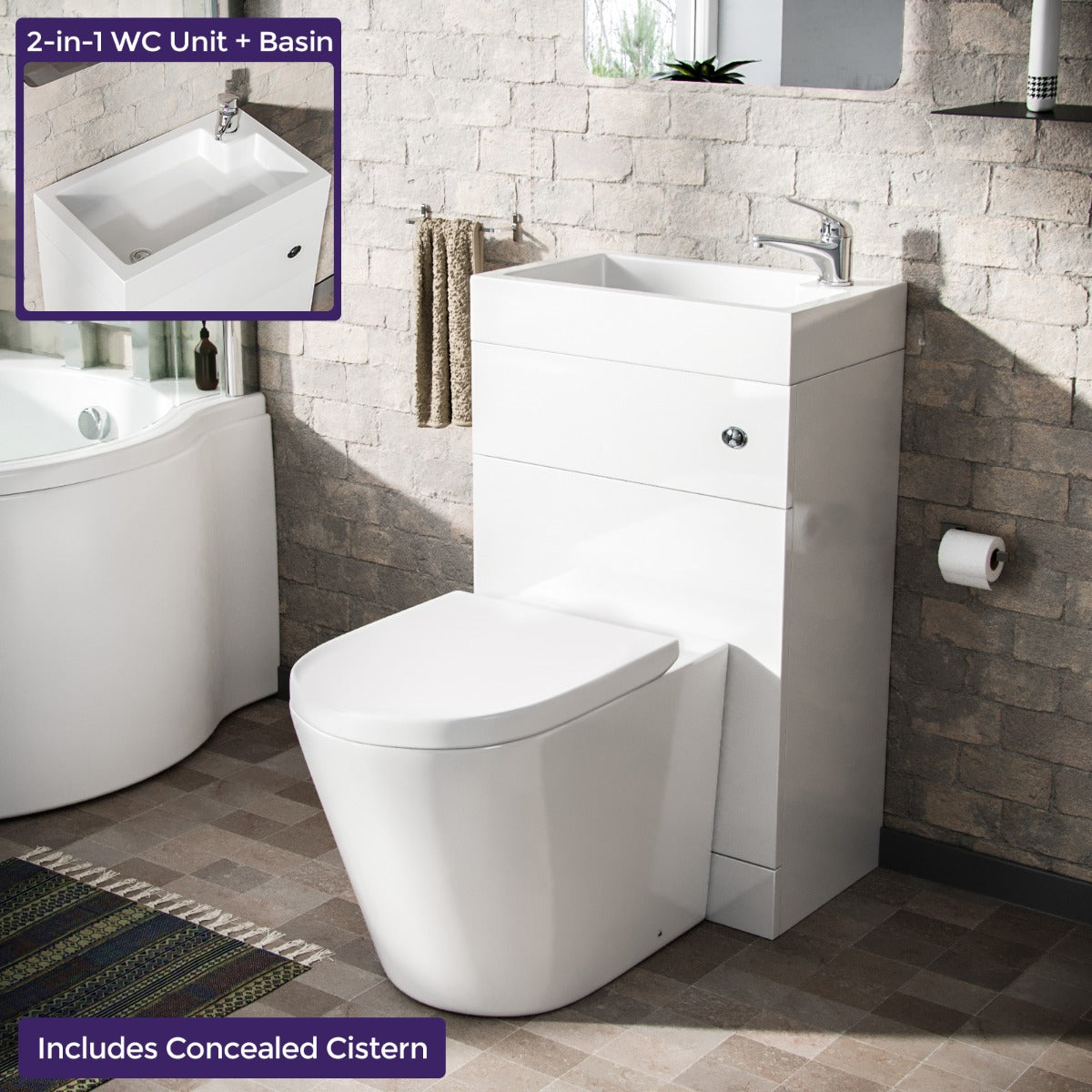 Homin 500mm Cloakroom 2 in 1 Basin WC Unit & Round Back to Wall Toilet White