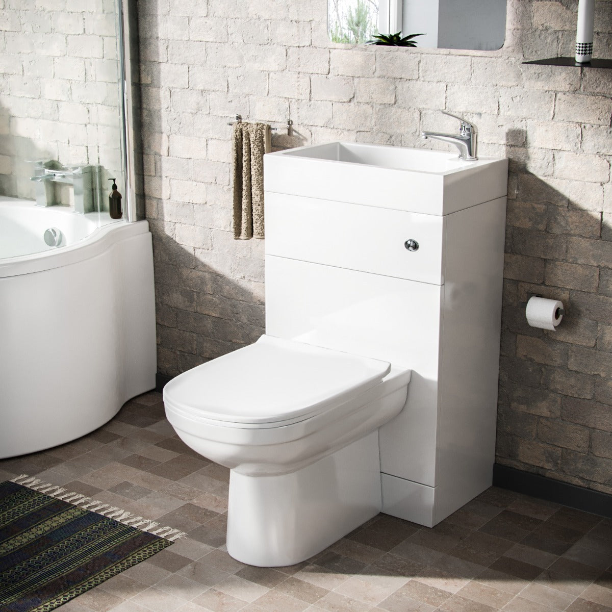 Homin 500mm Cloakroom 2 in 1 Basin WC Unit & Eslo Back to Wall Toilet White