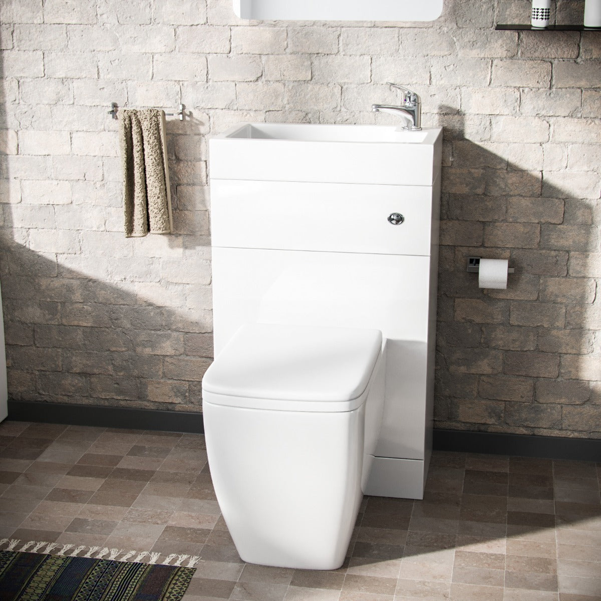 Homin 500mm Cloakroom 2 in 1 Basin WC Unit & Square Back to Wall Toilet White