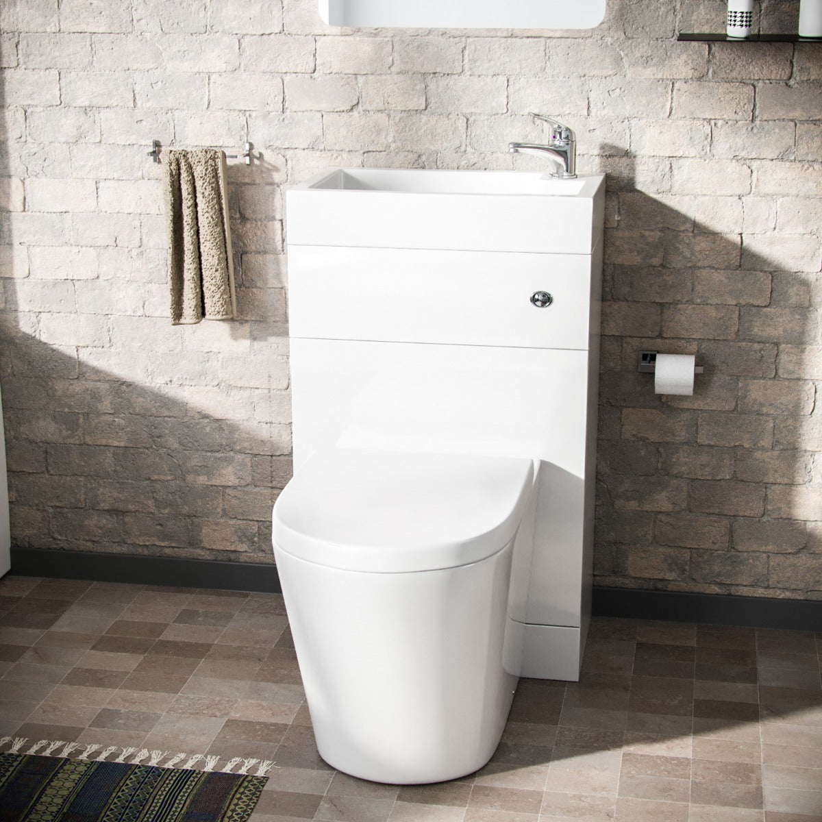 Homin 500mm Cloakroom 2 in 1 Basin WC Unit & Round Back to Wall Toilet White