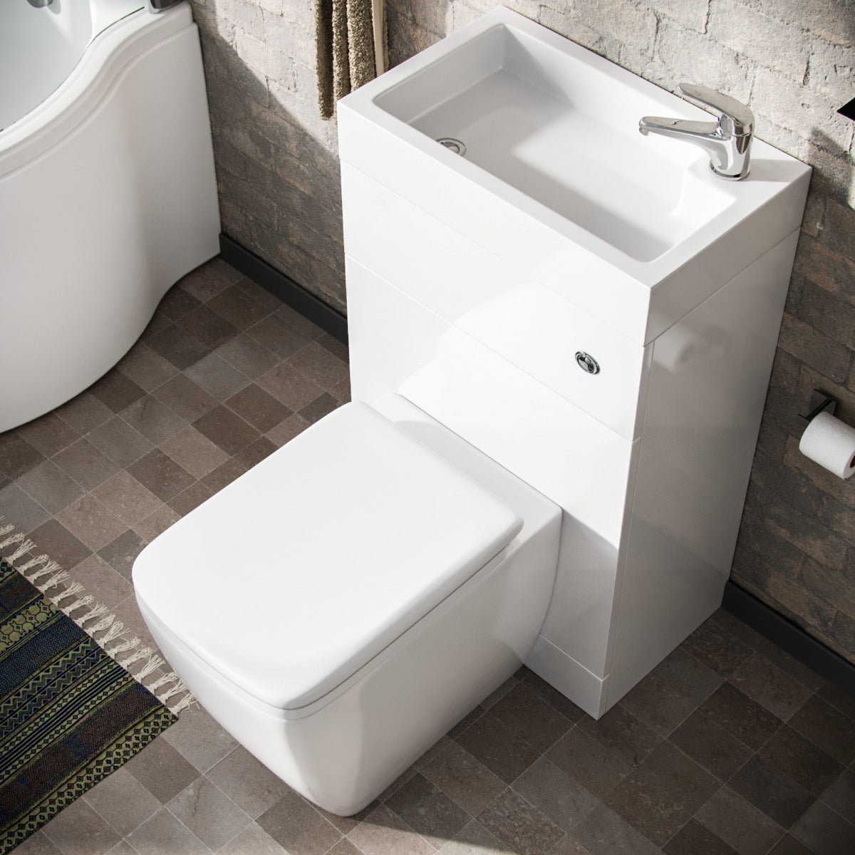 Homin 500mm Cloakroom 2 in 1 Basin WC Unit & Square Back to Wall Toilet White