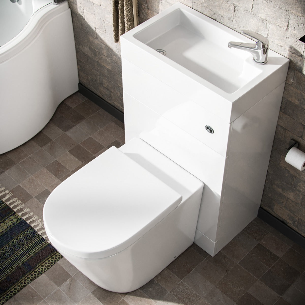 Homin 500mm Cloakroom 2 in 1 Basin WC Unit & Round Back to Wall Toilet White