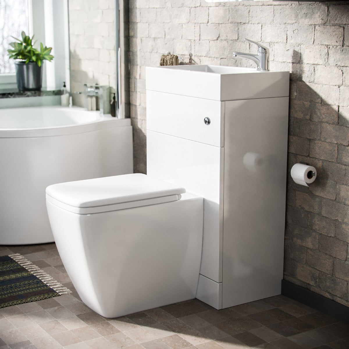Homin 500mm Cloakroom 2 in 1 Basin WC Unit & Square Back to Wall Toilet White