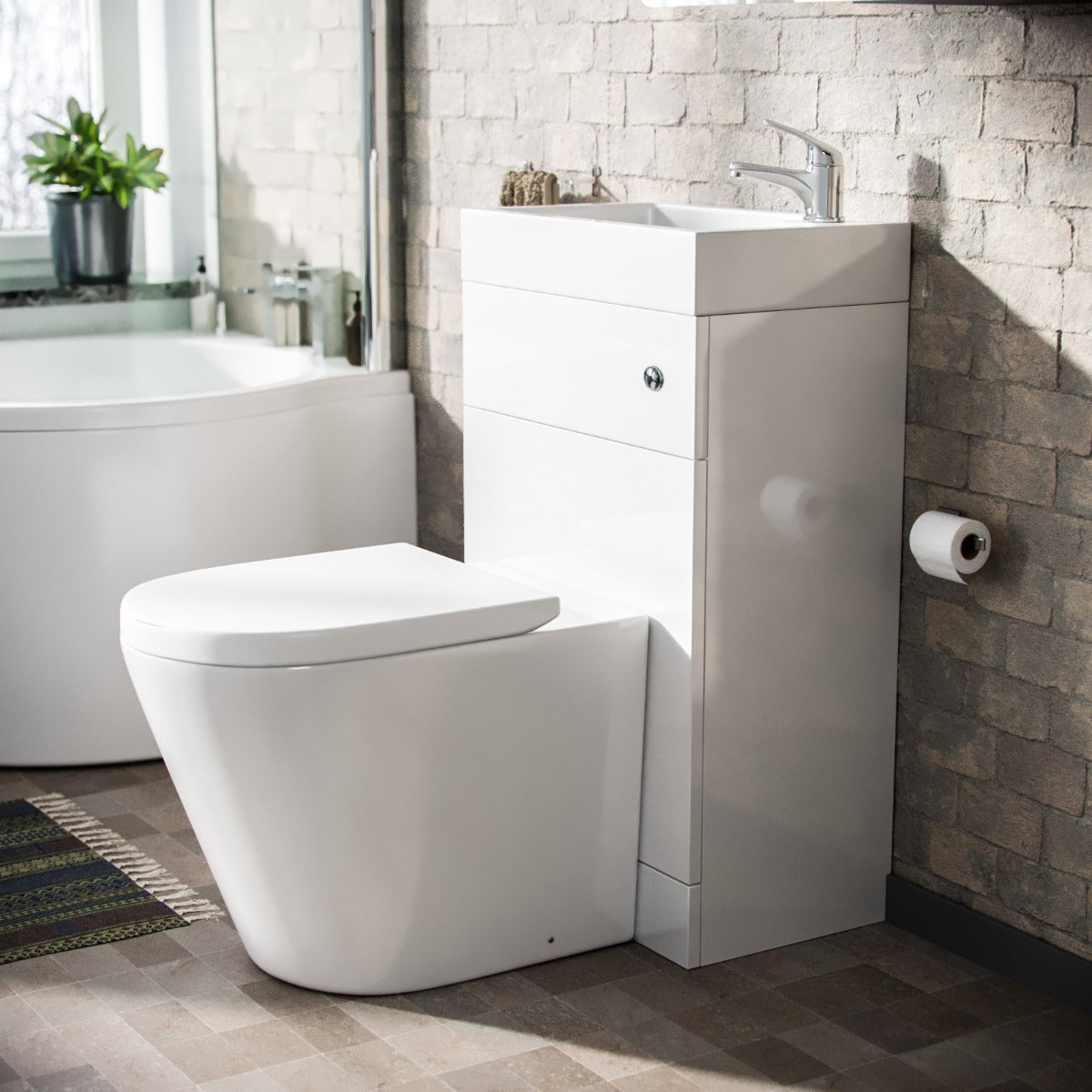 Homin 500mm Cloakroom 2 in 1 Basin WC Unit & Round Back to Wall Toilet White