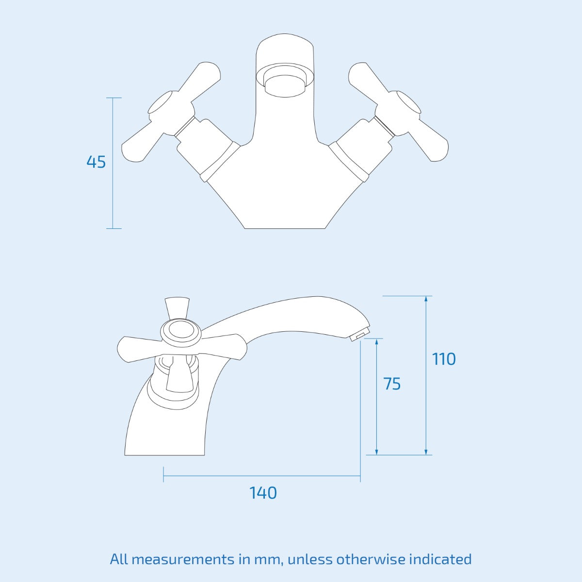 Traditional Dual Cross Head Sink Basin Mono Mixer Tap Chrome