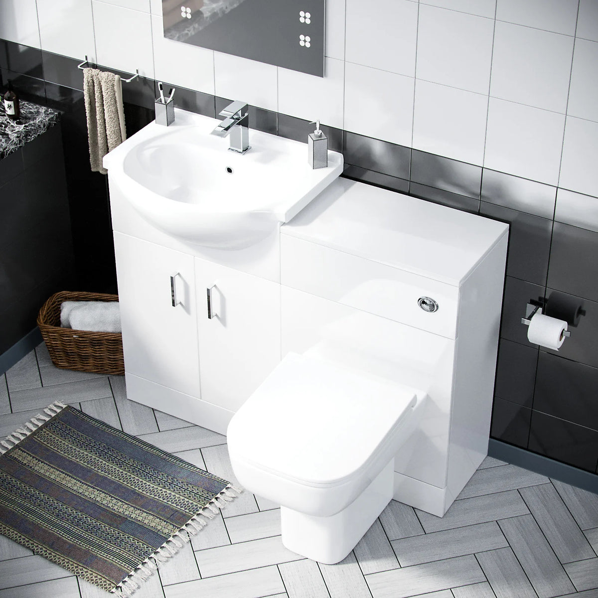 White 1050mm Freestanding Doors Vanity With WC Unit & BTW Toilet Pan