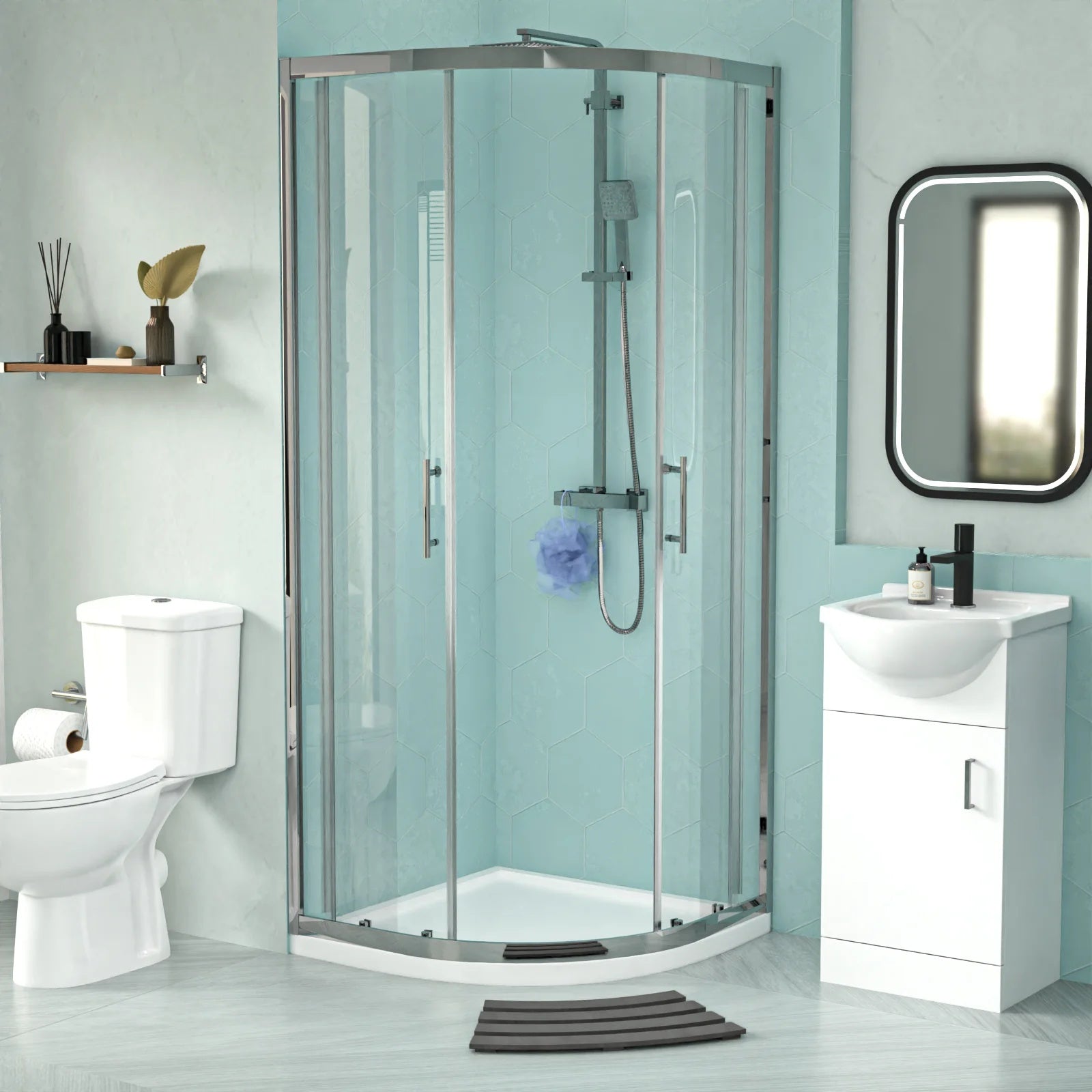 White 450mm Vanity 800mm Quadrant Shower Enclosure Toilet Tray Set