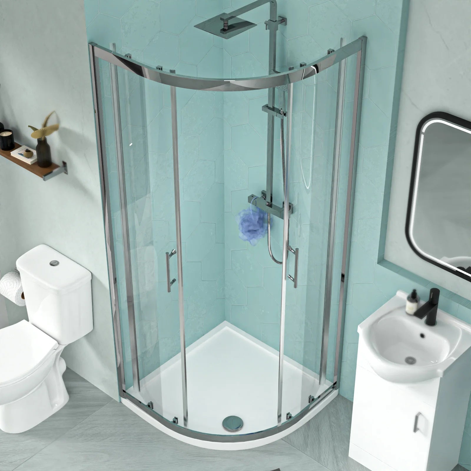 White 450mm Vanity 800mm Quadrant Shower Enclosure Toilet Tray Set