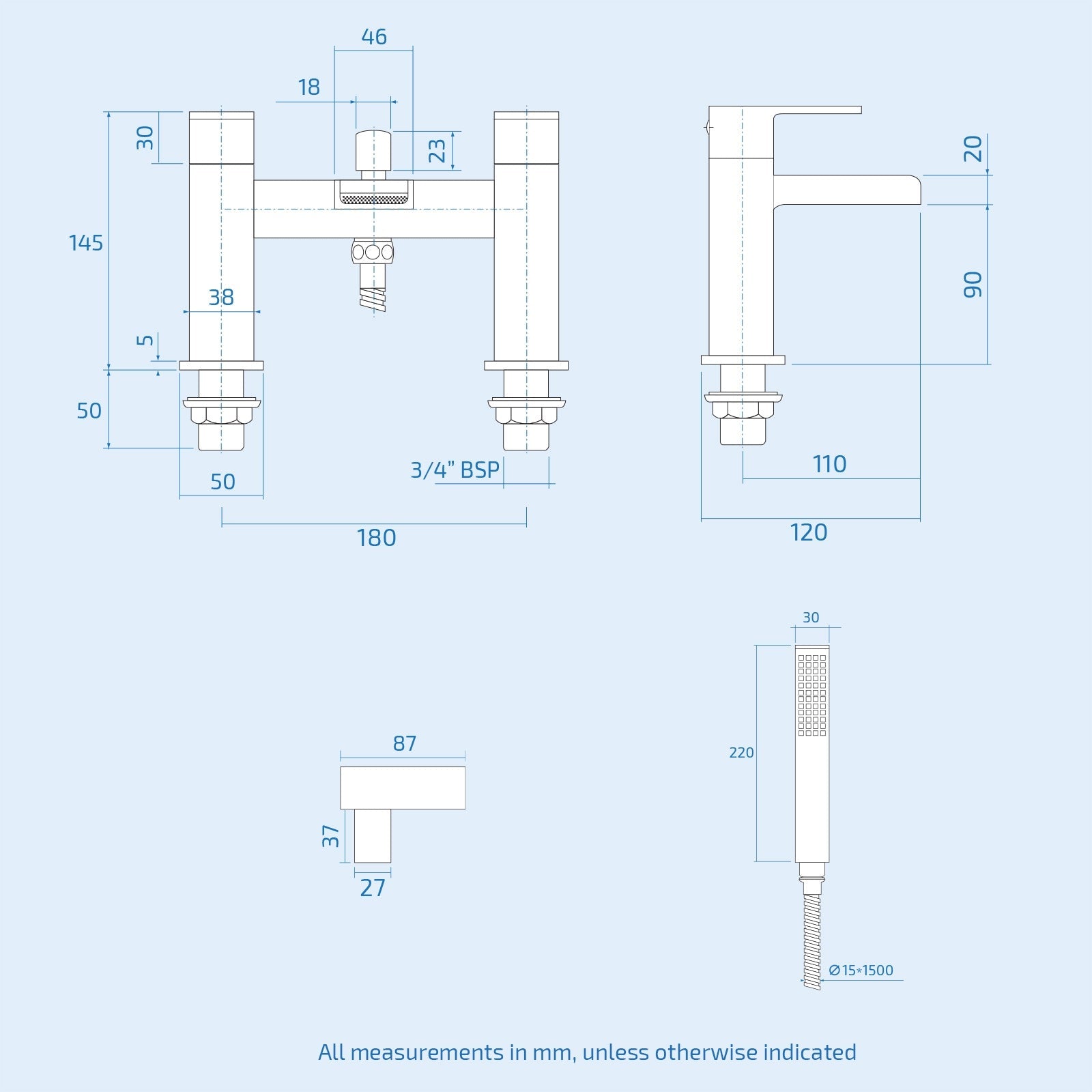 Origin Matte Black Waterfall Basin Mono Tap Bath Filler Handset & Waste