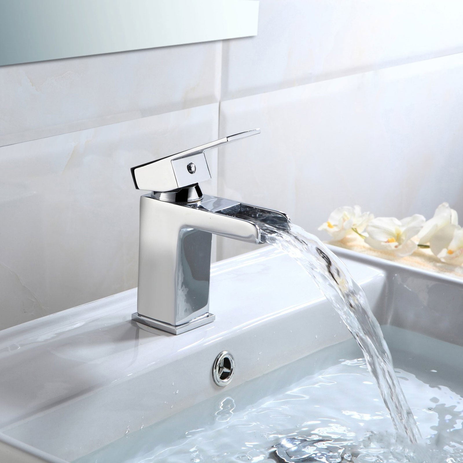 Alvey Wall Hung Left Handed Cloakroom 360mm Basin Sink & Waterfall Mono Tap & Waste