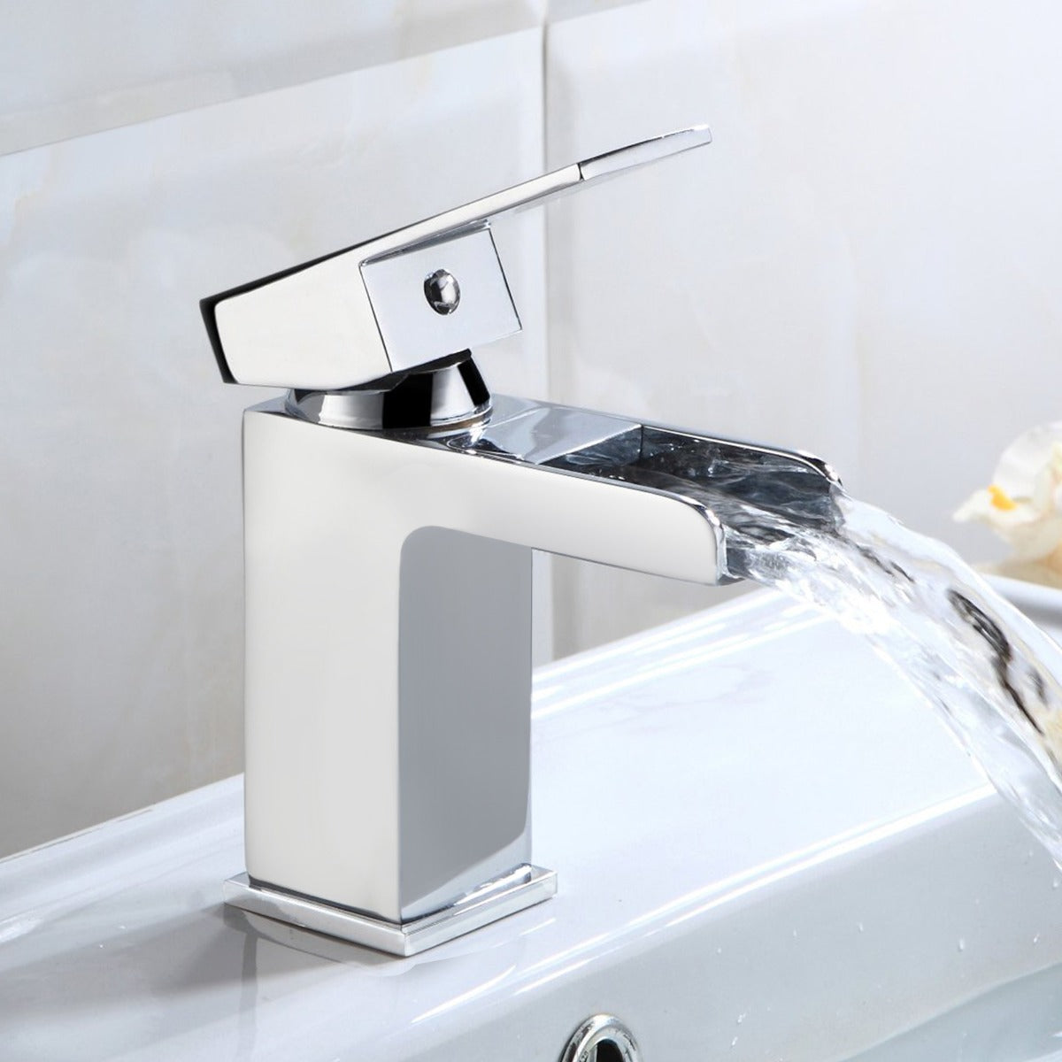 Nanuya 400mm Grey Cloakroom Vanity Basin Unit, Waterfall Mono Mixer Tap & Waste