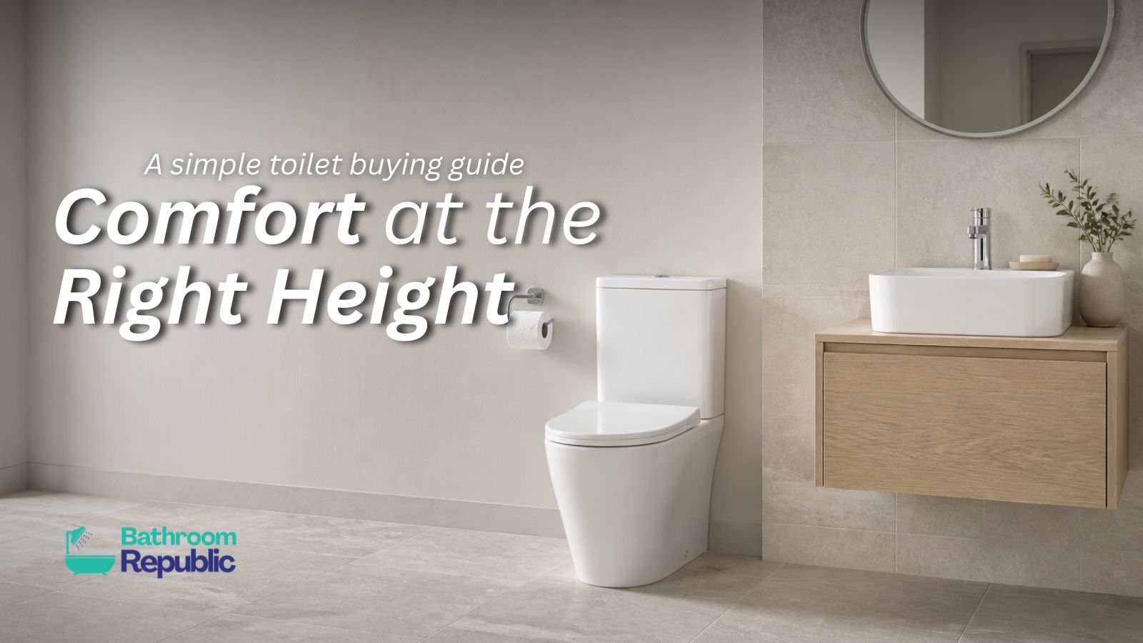 Modern bathroom with a white comfort height toilet and compact oak basin