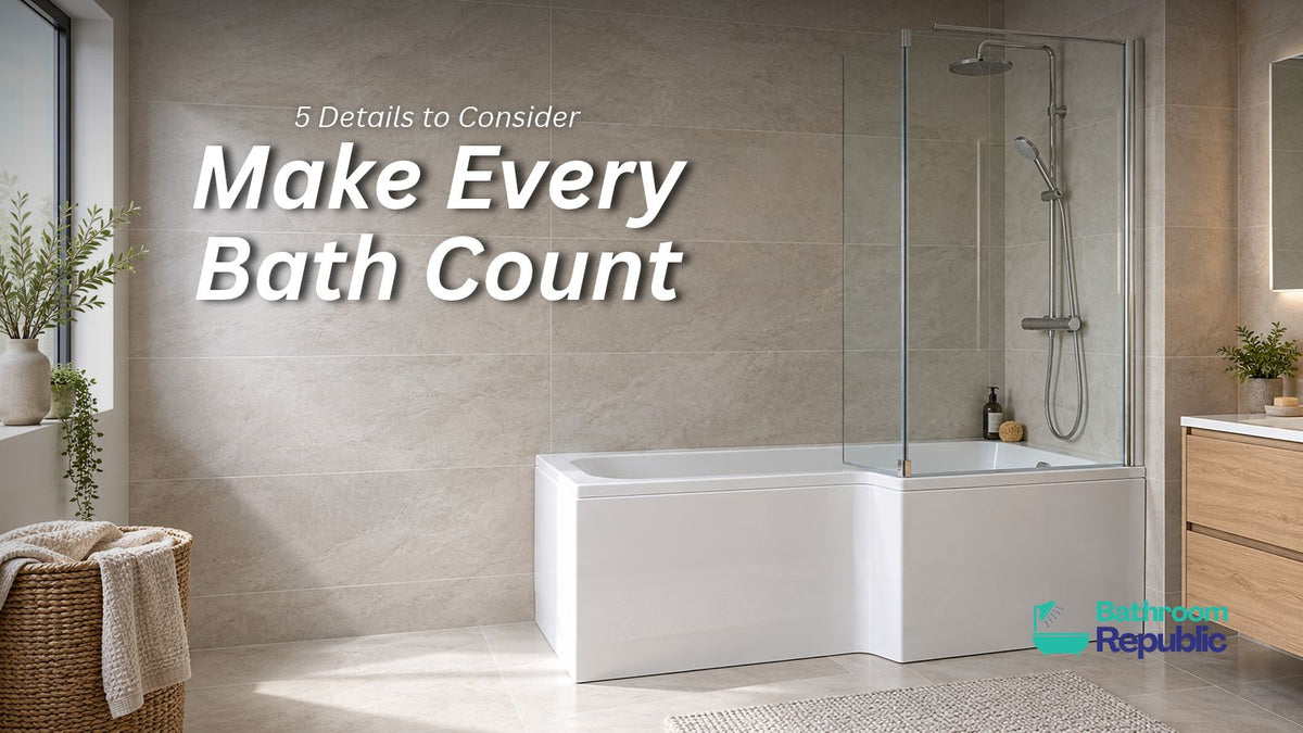 White shower bath with a glass screen in a modern bathroom
